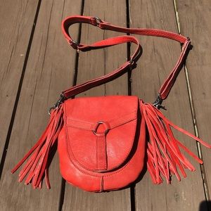 Cut n’ Paste Free People Fringe Coral Leather Crossbody